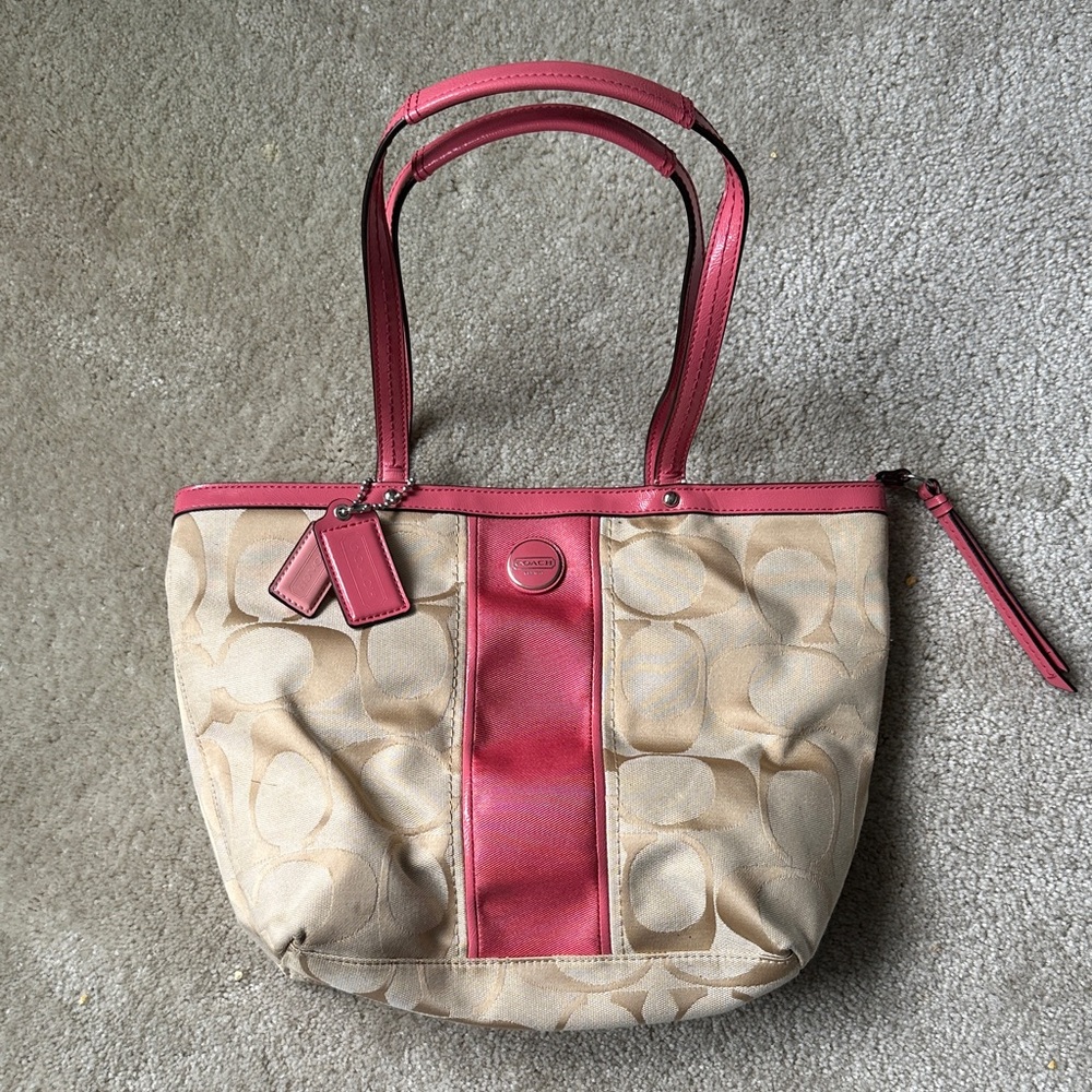 Elegant Pink and Tan Coach Tote Bag